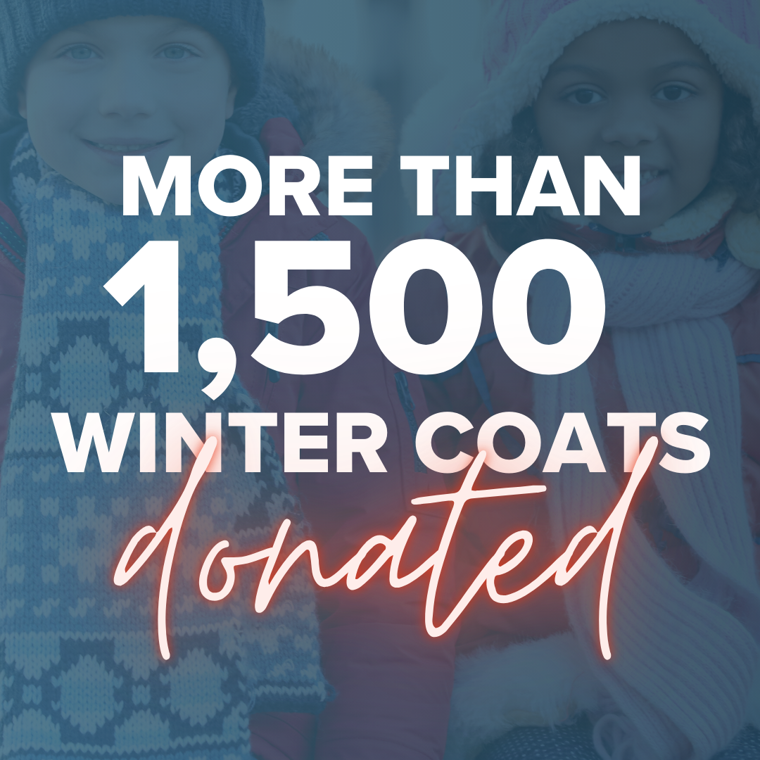 Graphic that says "More Than 1,500 Winter Coats Donated"