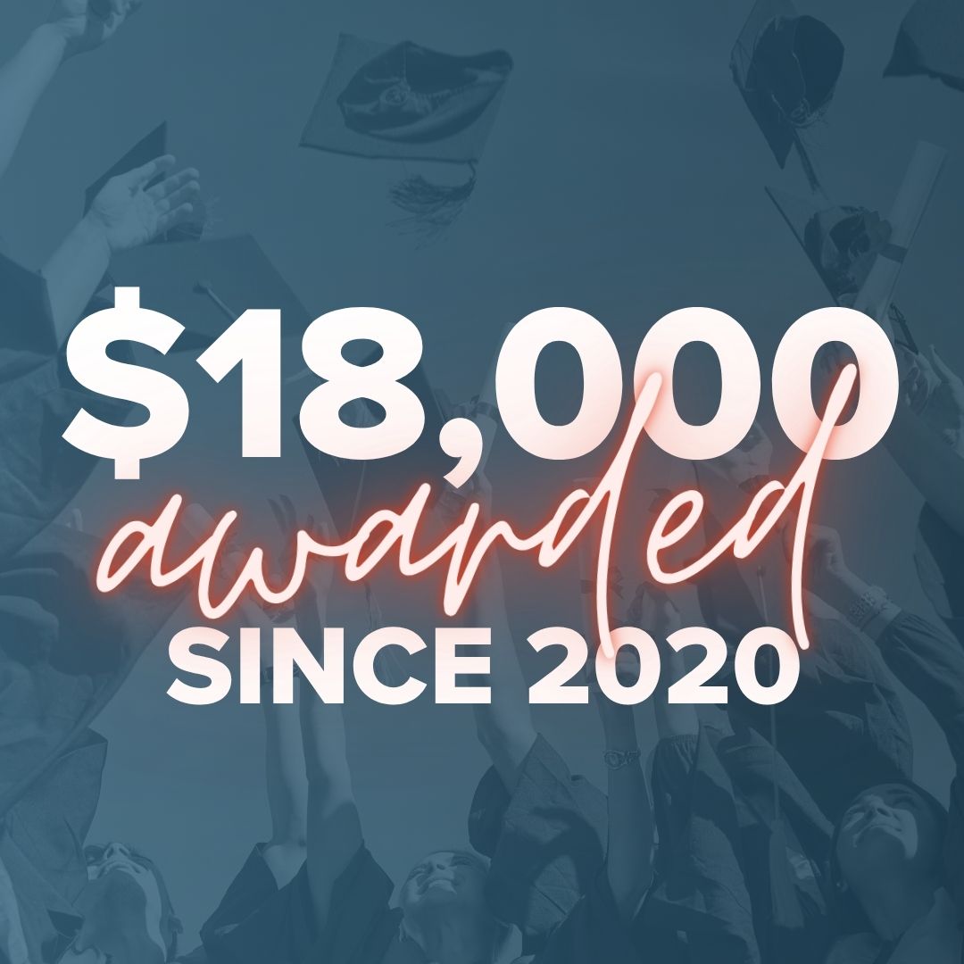 graphic on blue background with what text that reads: $18,000 awarded since 2020