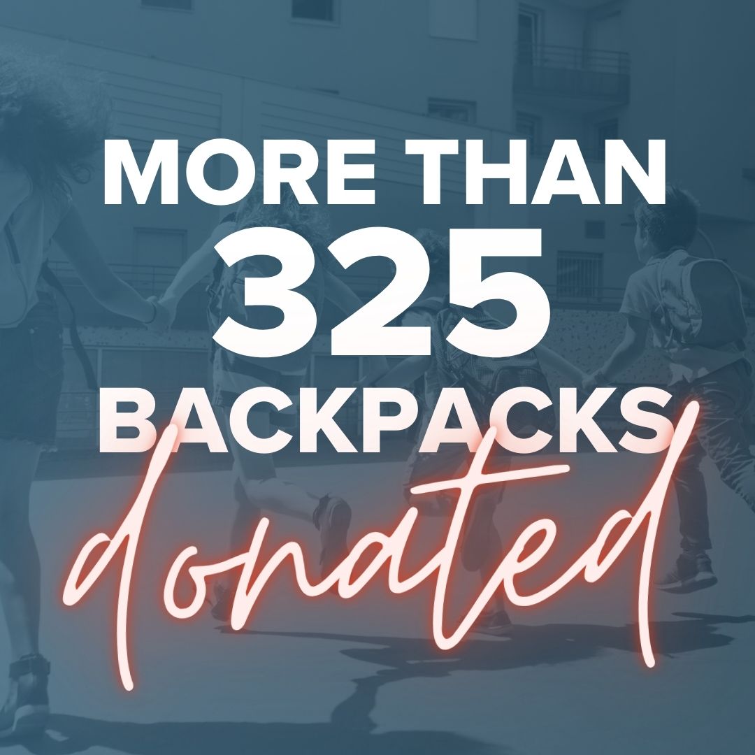 graphic stating that more than 325 backpacks have been donated
